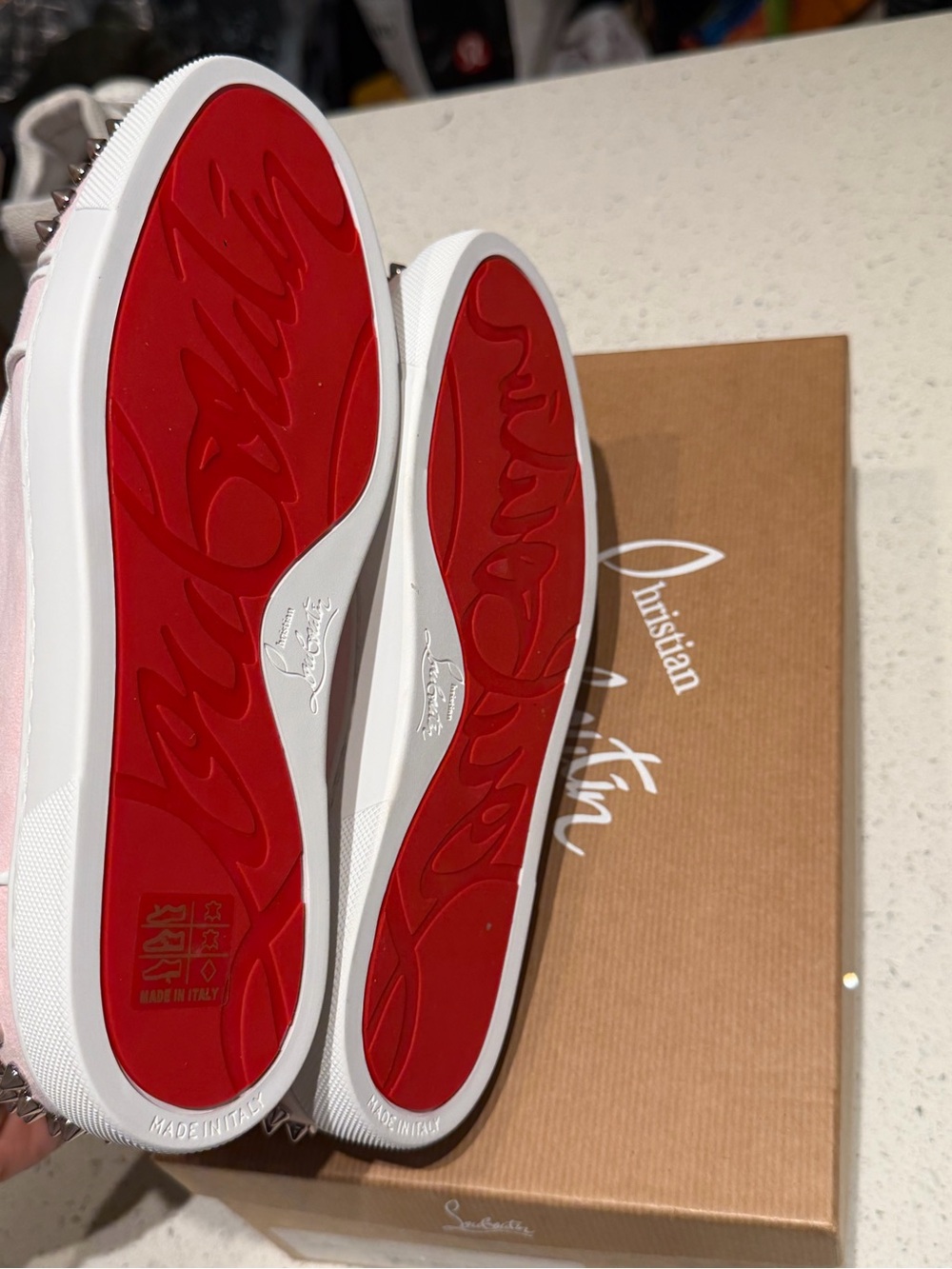 Christian Louboutin pink Suede Studded Lace-Up Sneakers - Picture 7 of 10